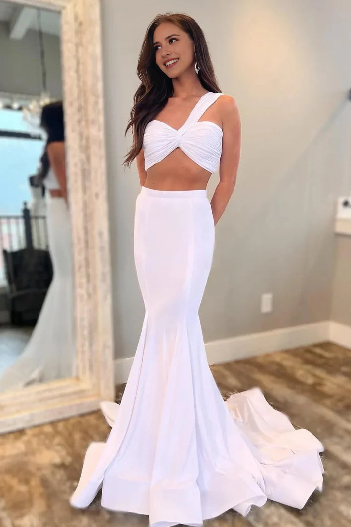 CNTNZ DRESS Mermaid One Shoulder Sleeveless Pleated Empire Satin Sexy Hot Sale Prom Dress