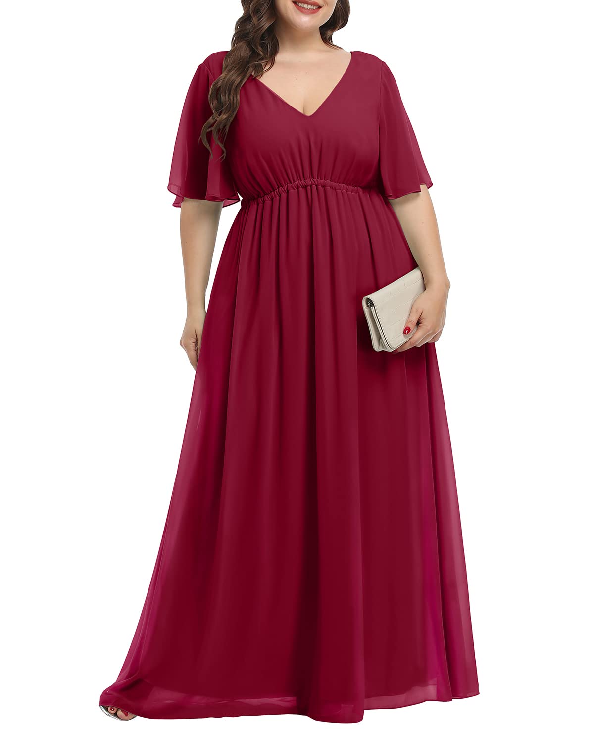 Wholesa Plus Size A-line V-Neck Chiffon Long formal dresses Bridesmaid Dresses evening gown Prom Dress