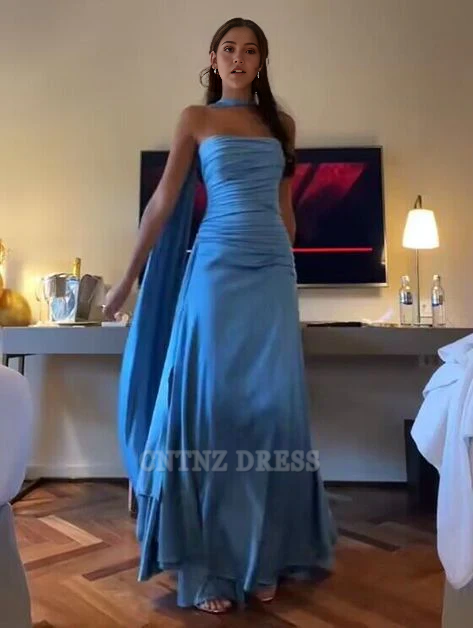 Wholesa Sheath Sexy Strapless Blue Satin formal dresses Bridesmaid Dresses evening gown Prom Dress