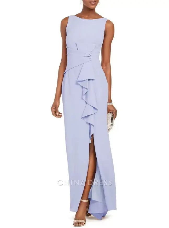 Wholesa Sheath Bateau Neck Sleeveless Pleated Wedding Guest Dresses Mother of the Bride Dresse