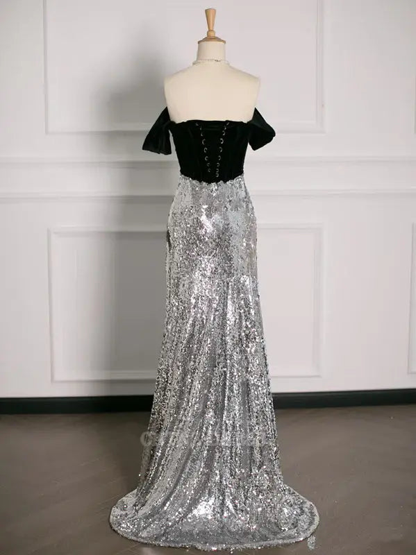 Wholesa A Line Off The Shoulder Sexy Sequin formal dresses Bridesmaid Dresses evening gown Prom Dress