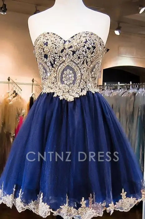 CNTNZ DRESS Hot Sale Short Prom Dress A-line Sweetheart Strapless Tulle with Beading Gorgeous Homecoming Dress