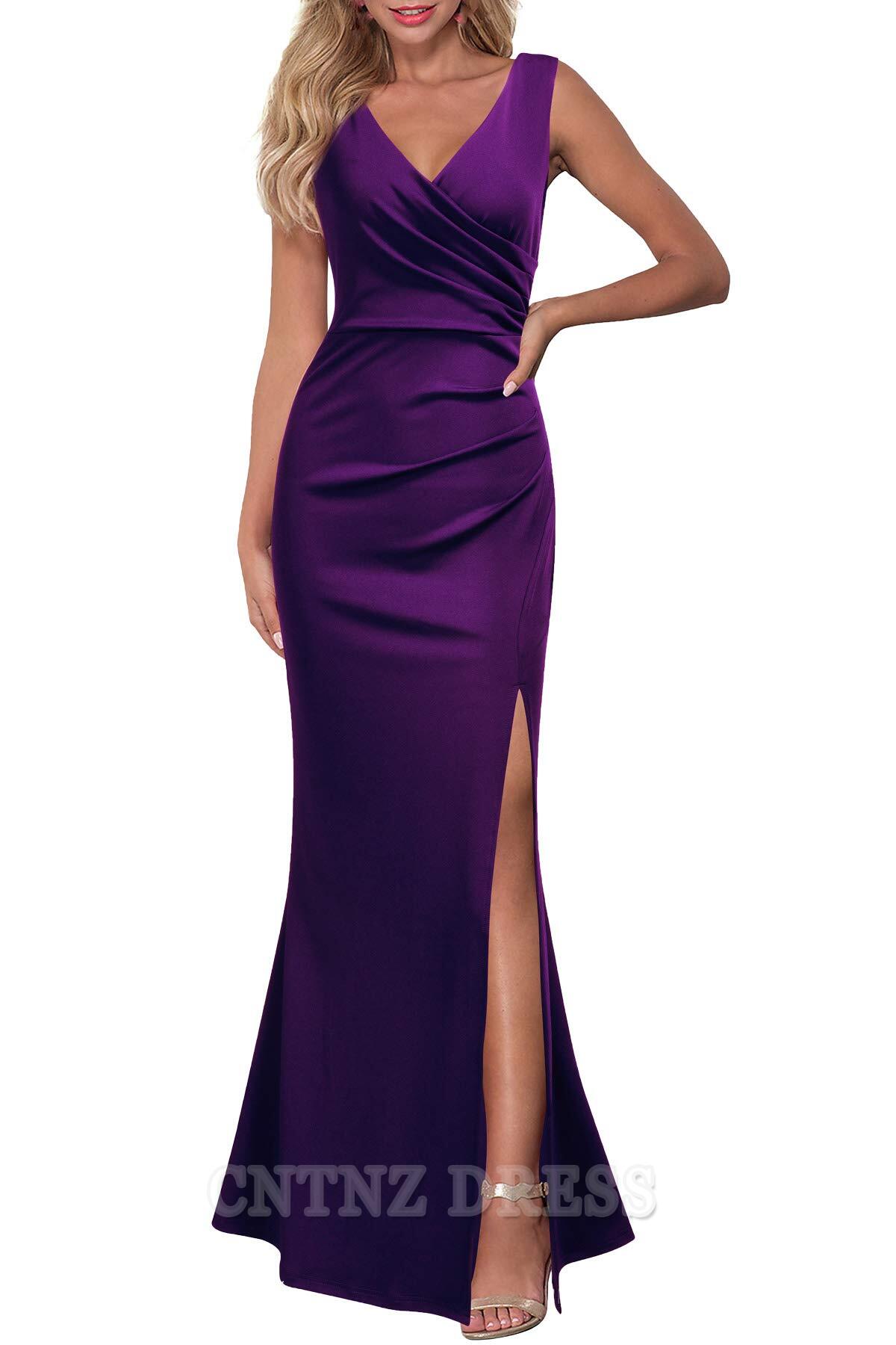 Wholesa Mermaid V Neck Sleeveless Split formal dresses Bridesmaid Dresses evening gown Prom Dress