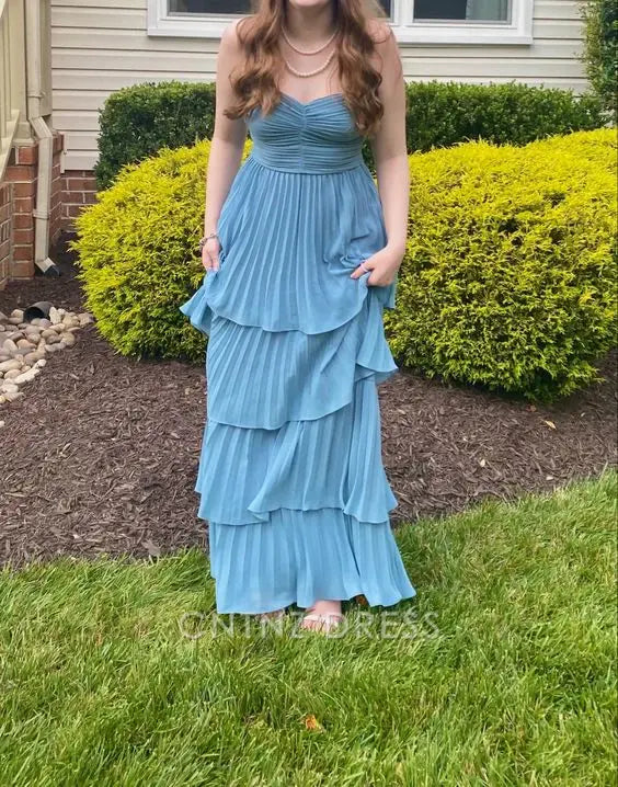 Wholesa A-line Charming Tiered Pleated formal dresses Bridesmaid Dresses evening gown Prom Dress