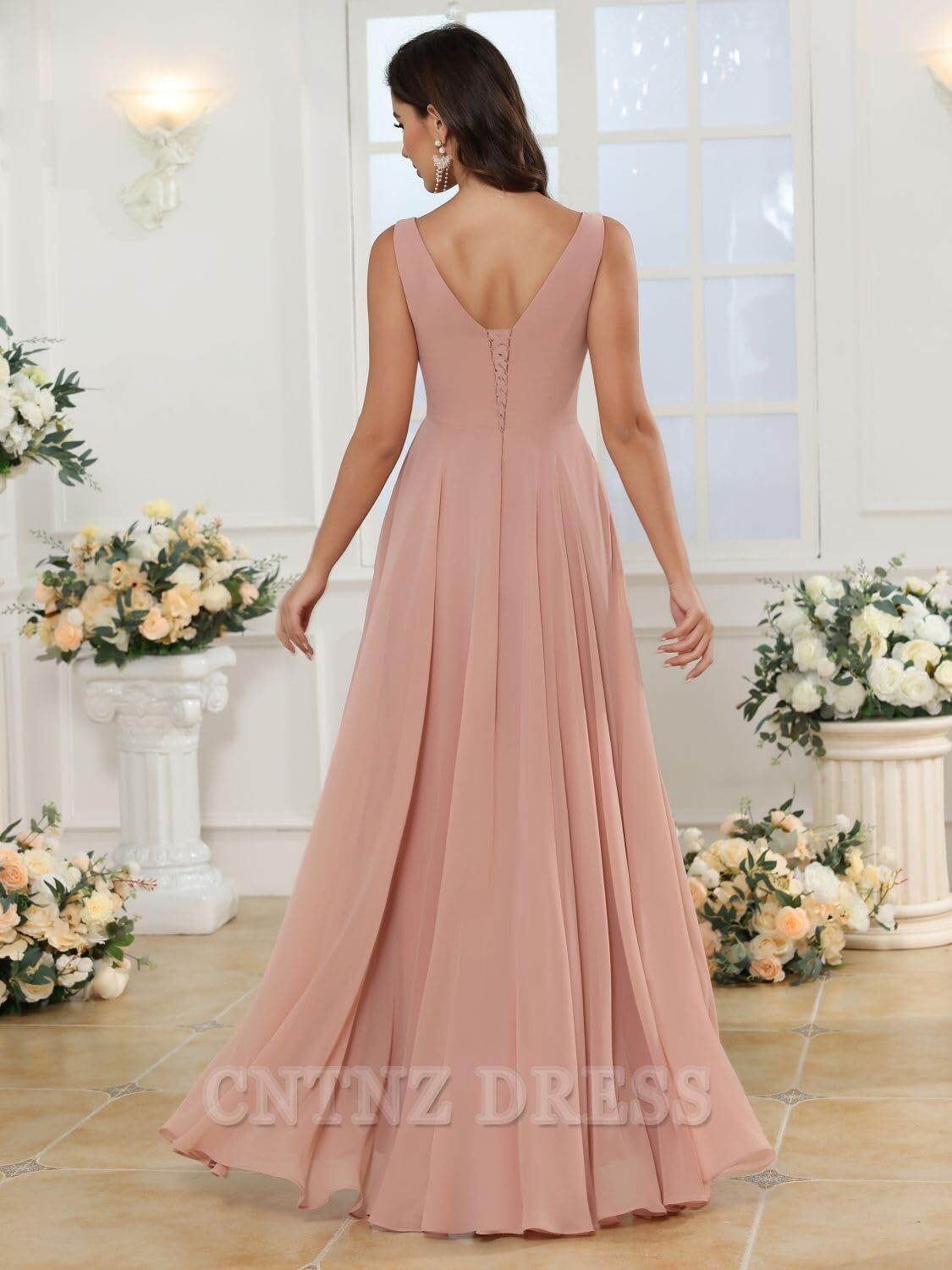 Wholesa A-line V Neck Slit Chiffon formal dresses Bridesmaid Dresses evening gown Prom Dress with Pockets