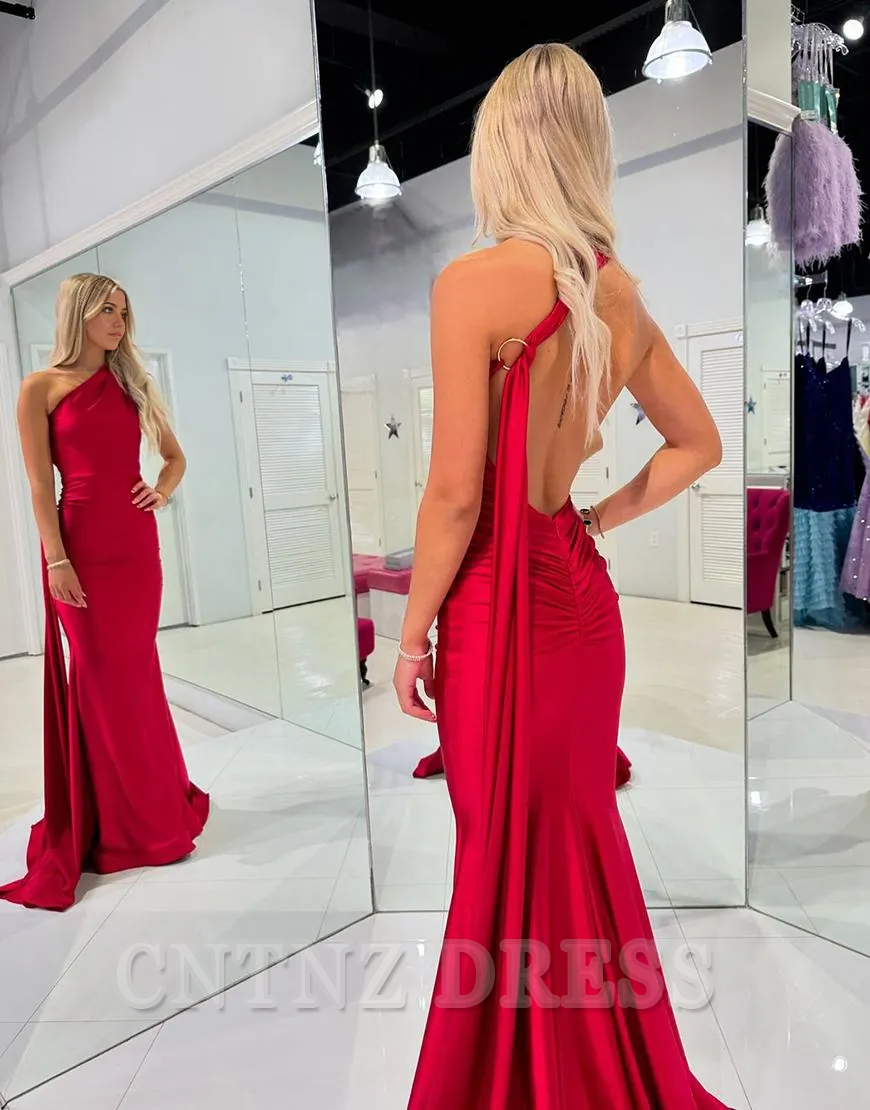 Wholesa Mermaid One Shoulder Open Back Long formal dresses evening gown Prom Dress with Strap