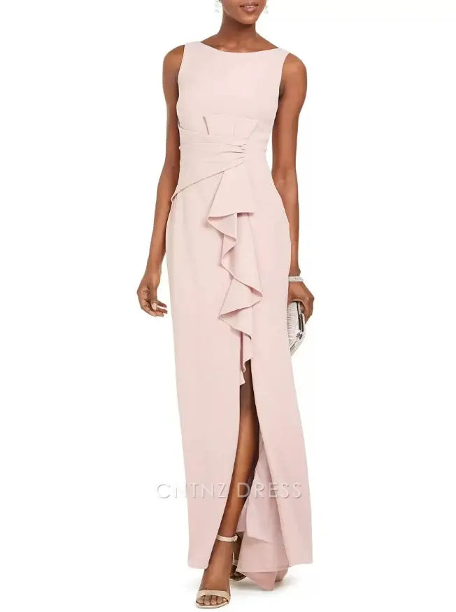 Wholesa Sheath Bateau Neck Sleeveless Pleated Wedding Guest Dresses Mother of the Bride Dresse