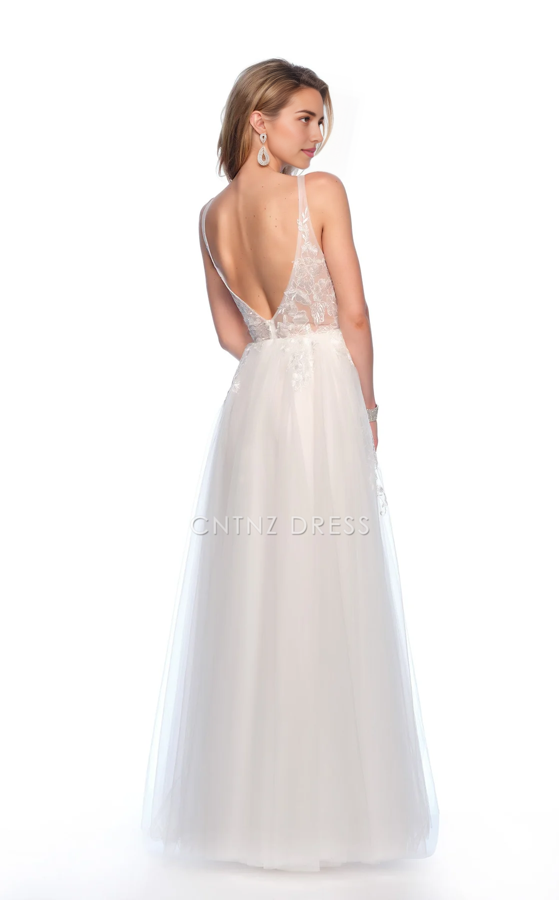 CNTNZ DRESS Beautiful Plunging A Line Deep V Neck Sleeveless Backless Floor-Length Elegant Hot Sale Wedding Dress