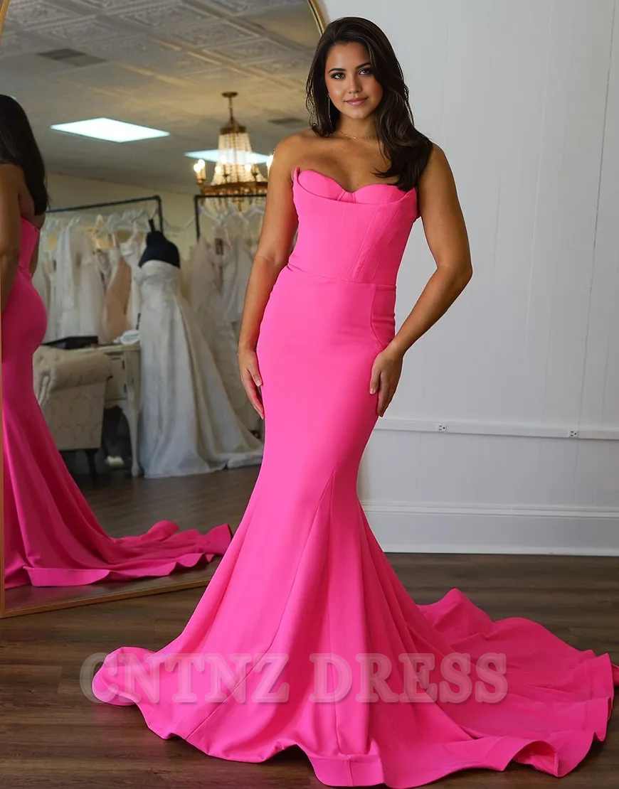 Wholesa Mermaid Strapless Corset Hot Pink Long formal dresses evening gown Prom Dress
