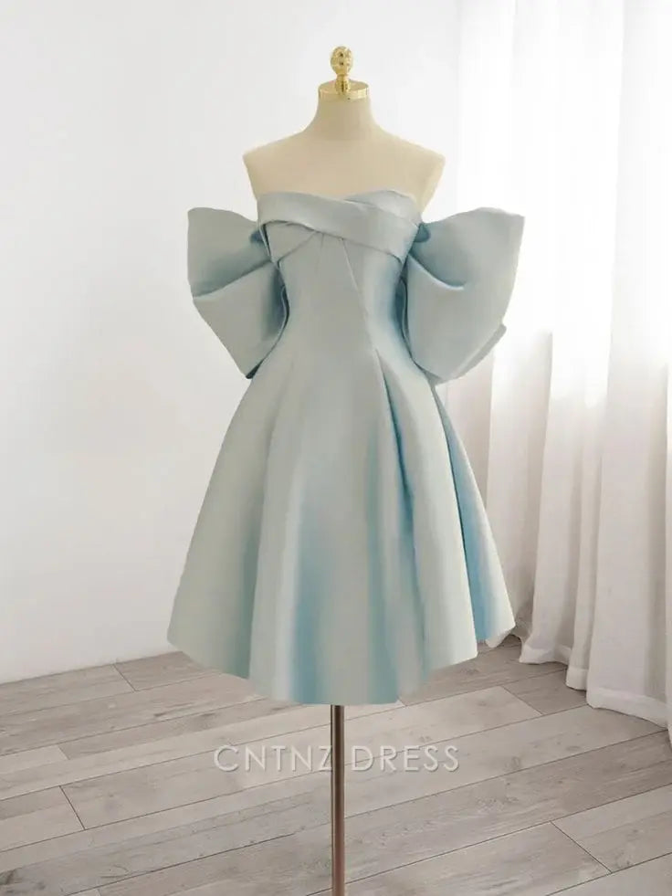 Wholesa A-line Sweetheart Neck Satin Blue Homecoming Dress formal dresses Bridesmaid Dresses evening gown Prom Dress
