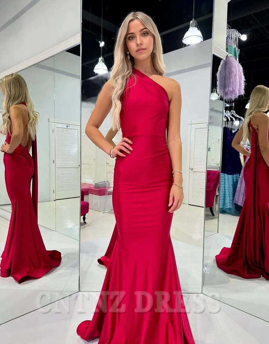 Wholesa Mermaid One Shoulder Open Back Long formal dresses evening gown Prom Dress with Strap