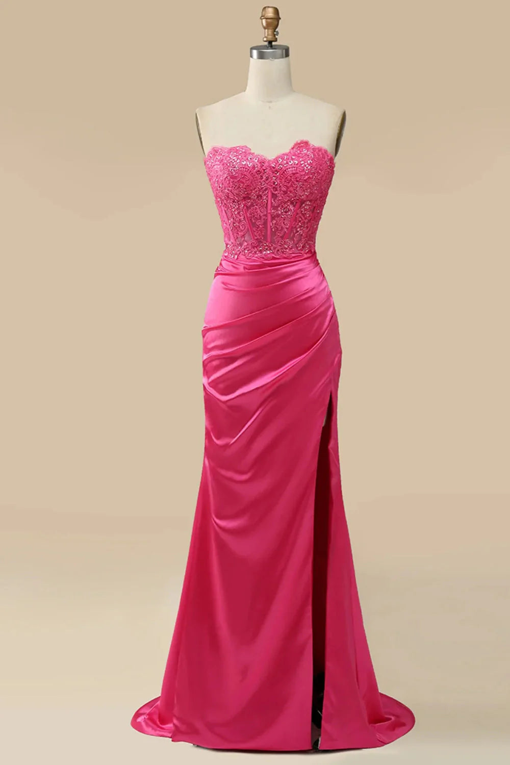 Wholesa Sparkly Corset Long Sheath Prom Dress with Slit