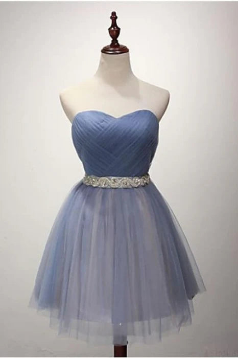 CNTNZ DRESS Hot Sale Short Prom Dress A-line Strapless Pleated Tulle Sash Cocktail Party Dresses for Teens Homecoming Dress