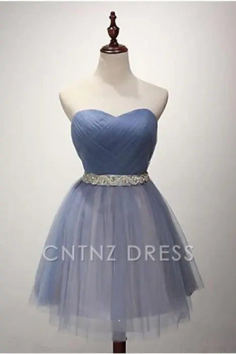 CNTNZ DRESS Hot Sale Short Prom Dress A-line Strapless Pleated Tulle Sash Cocktail Party Dresses for Teens Homecoming Dress