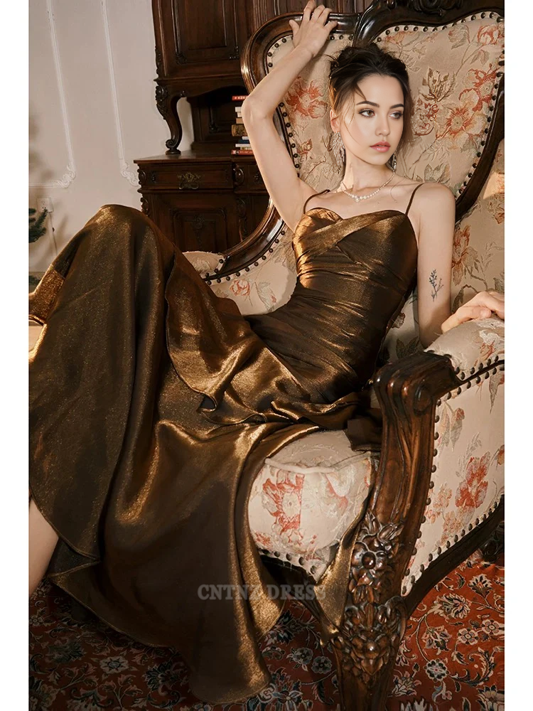 Wholesa Mermaid Spaghetti Straps Brown Long formal dresses Bridesmaid Dresses evening gown Prom Dress