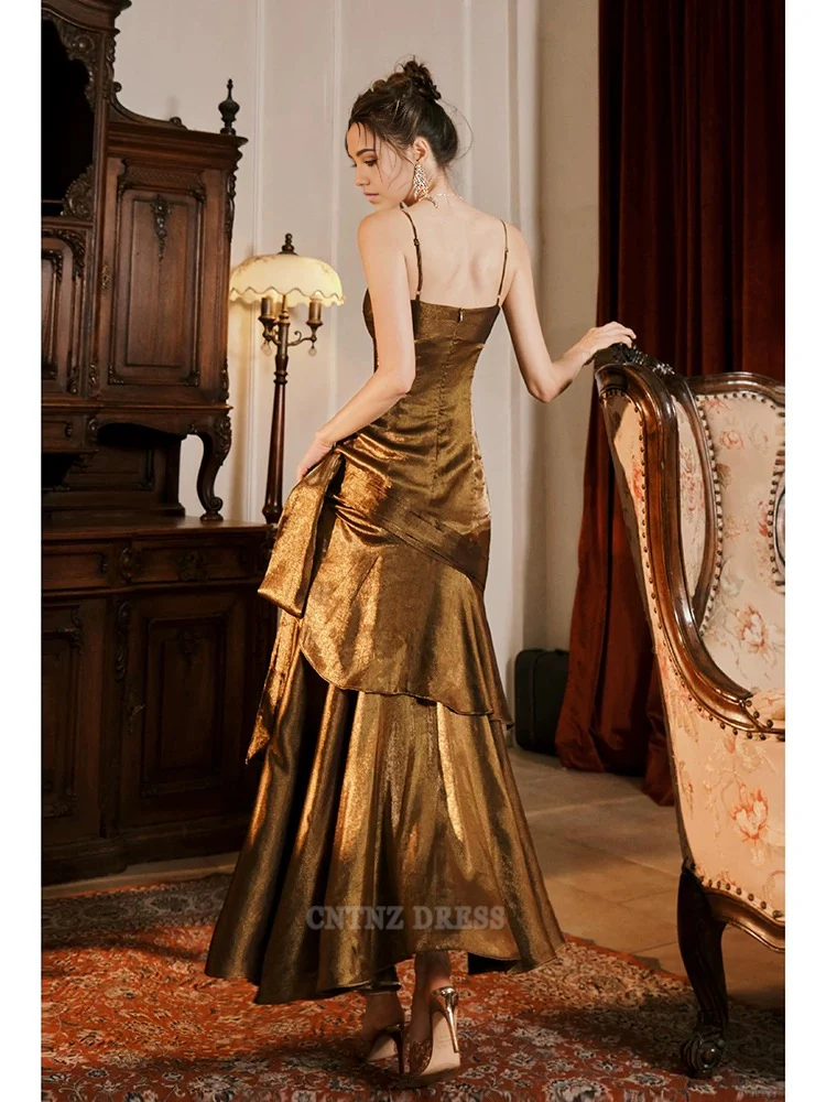 Wholesa Mermaid Spaghetti Straps Brown Long formal dresses Bridesmaid Dresses evening gown Prom Dress