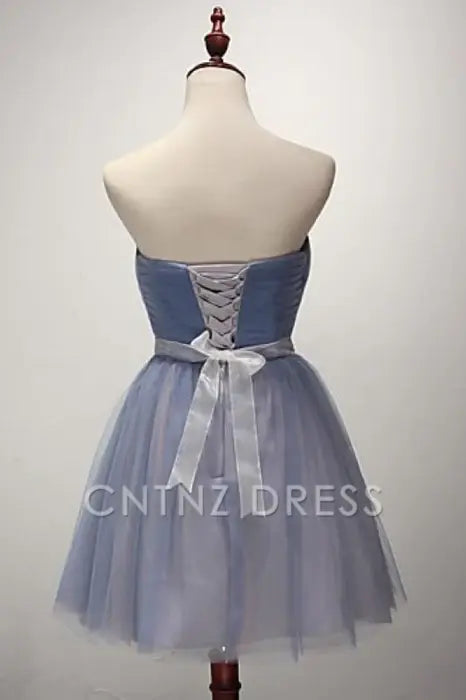 CNTNZ DRESS Hot Sale Short Prom Dress A-line Strapless Pleated Tulle Sash Cocktail Party Dresses for Teens Homecoming Dress