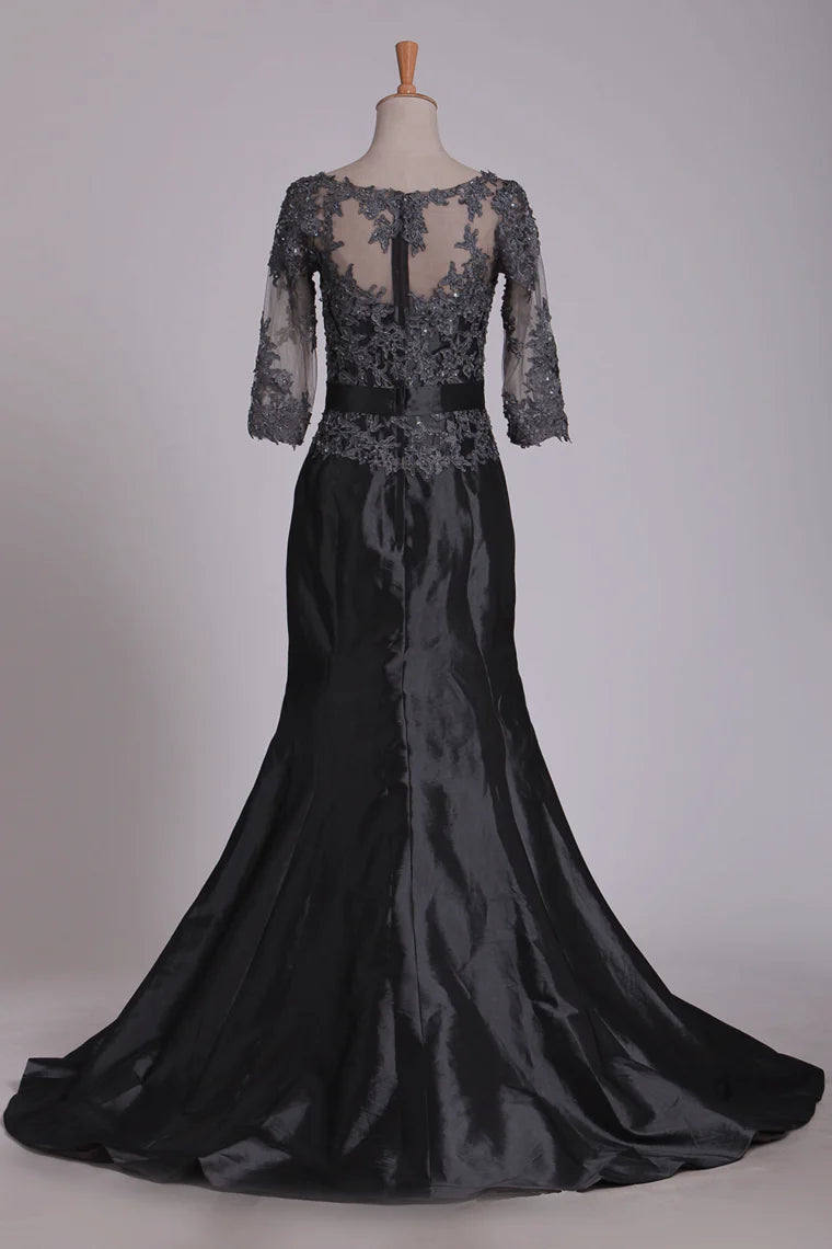 Wholesa Sleeves 3/4 Length Applique Sash Satin Mother Of The Bride Dresses