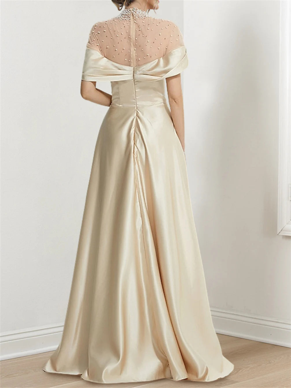 Wholesa A-Line High Neck Floor-Length Prom Dresses