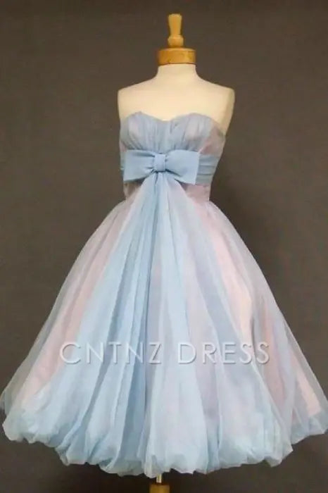 CNTNZ DRESS Hot Sale Short Prom Dress Elegant A-line Strapless Sweetheart Cute with Bowknot Tea-Length Homecoming Dress