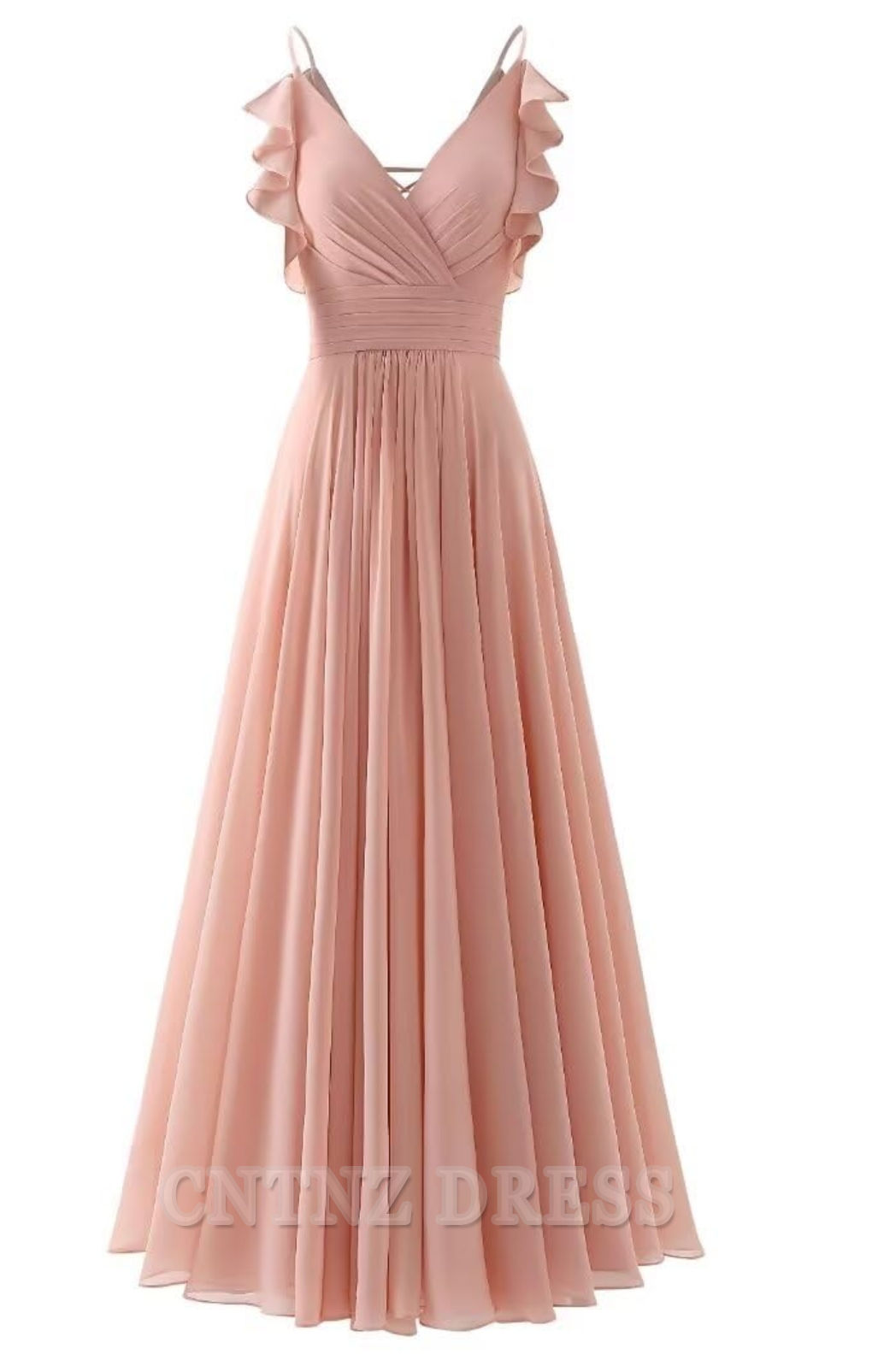 Wholesa A-line V Neck Ruffle Chiffon Spaghetti Straps formal dresses Bridesmaid Dresses evening gown Prom Dress