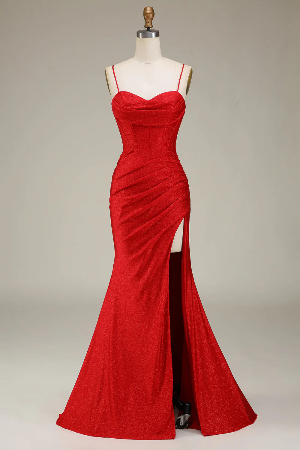 Wholesa Spaghetti Straps Satin Prom Dress with Corset