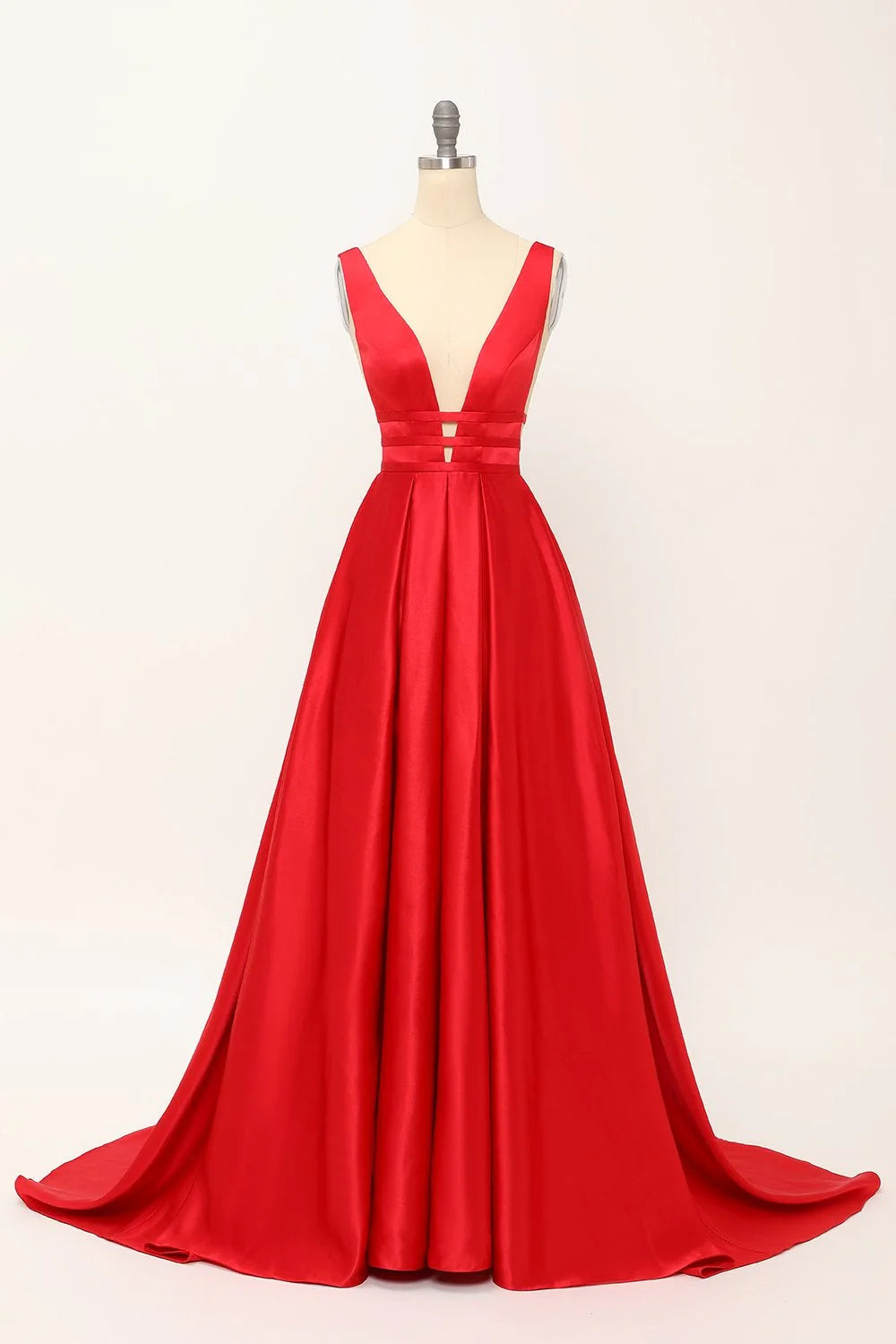 Wholesa A-line Deep V-neck Satin Long Prom Dresses Party Prom Dresses