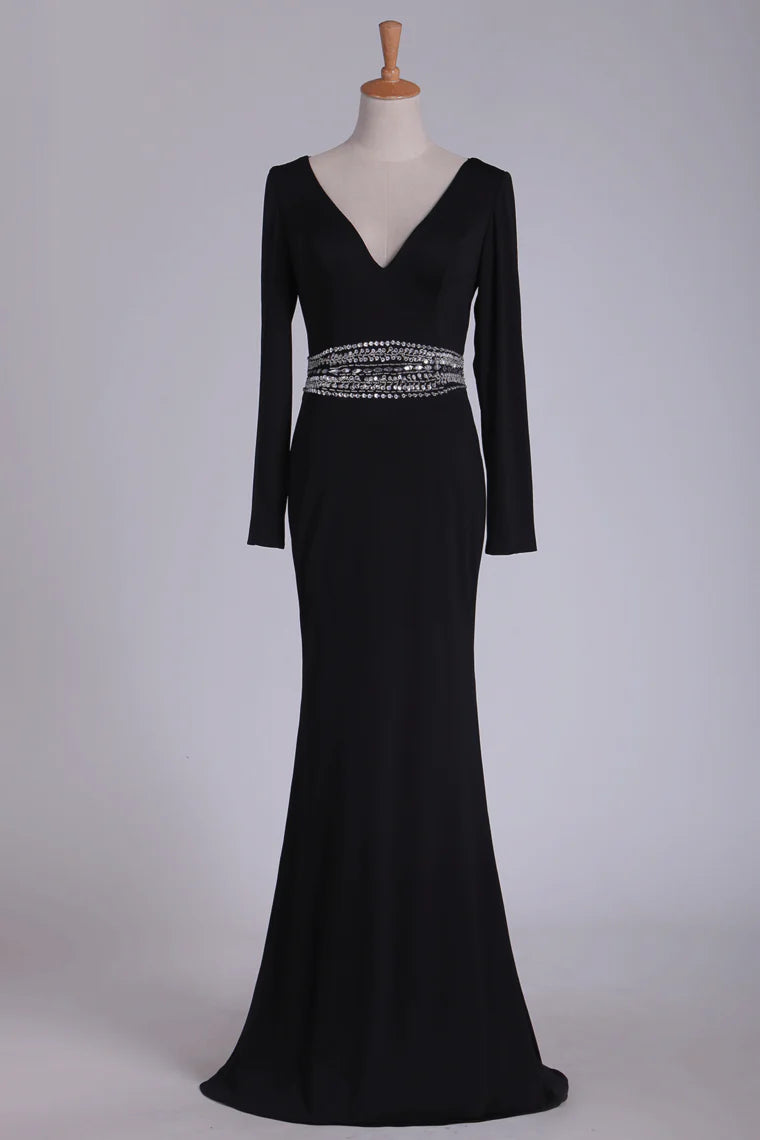 Wholesa Sleeves V Neck Sexy Open Back Long Beading Mother Of The Bride Dresses