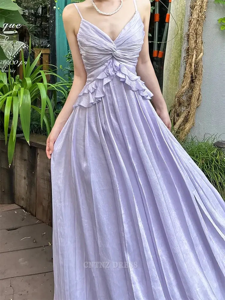 Wholesa A Line Spaghetti Straps Simple Pretty Lilac Long formal dresses Bridesmaid Dresses evening gown Prom Dress