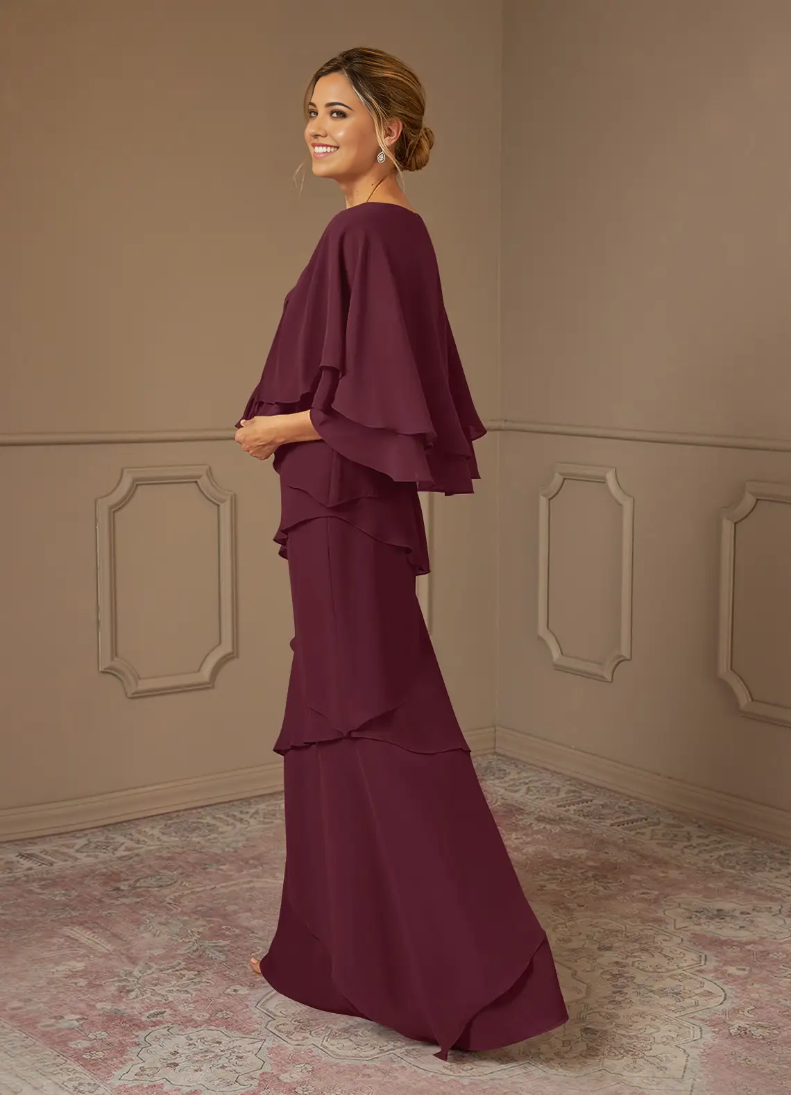 Wholesa A-Line V-Neck Chiffon Cabernet formal dresses Mother of the Bride Dresses