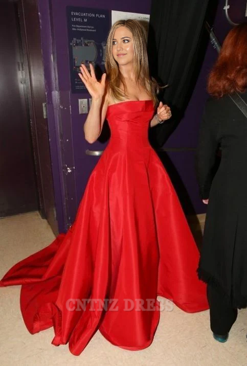 Wholesa A-line Strapless Satin Red Long formal dresses Bridesmaid Dresses evening gown Prom Dress