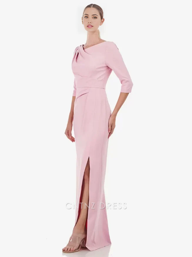 Wholesa Sheath Half Sleeves Pleated Floor-Length Wedding Guest Dresses Mother of the Bride Dresse