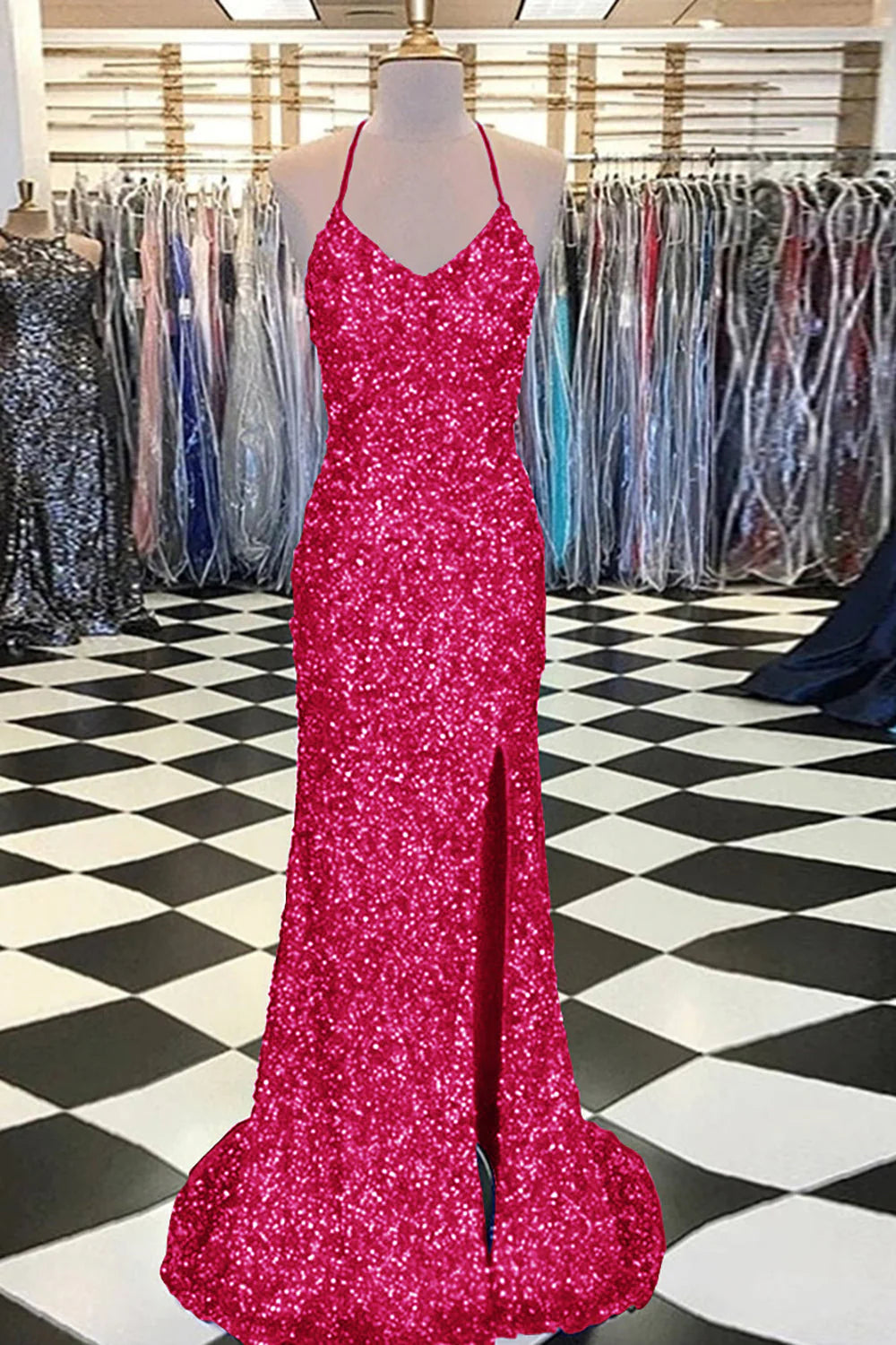 Wholesa Mermaid Sequined Backless Sexy Ball Gown