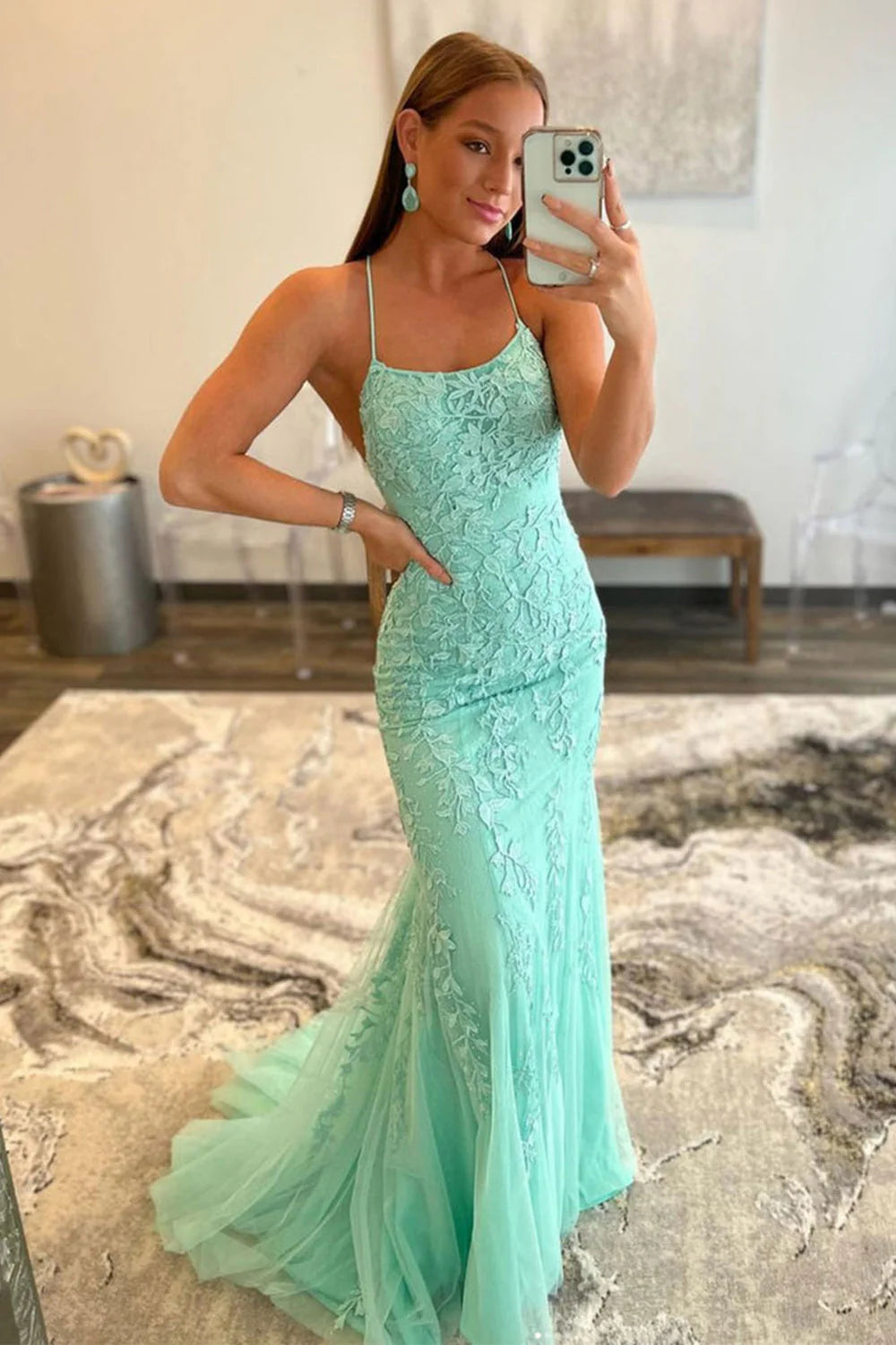 Wholesa Spaghetti Straps Appliques Prom Dress