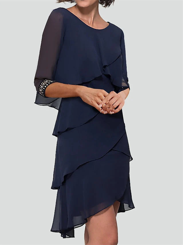 Wholesa Sheath Sleeves Rhinestone Ruffles Cocktail Dresses