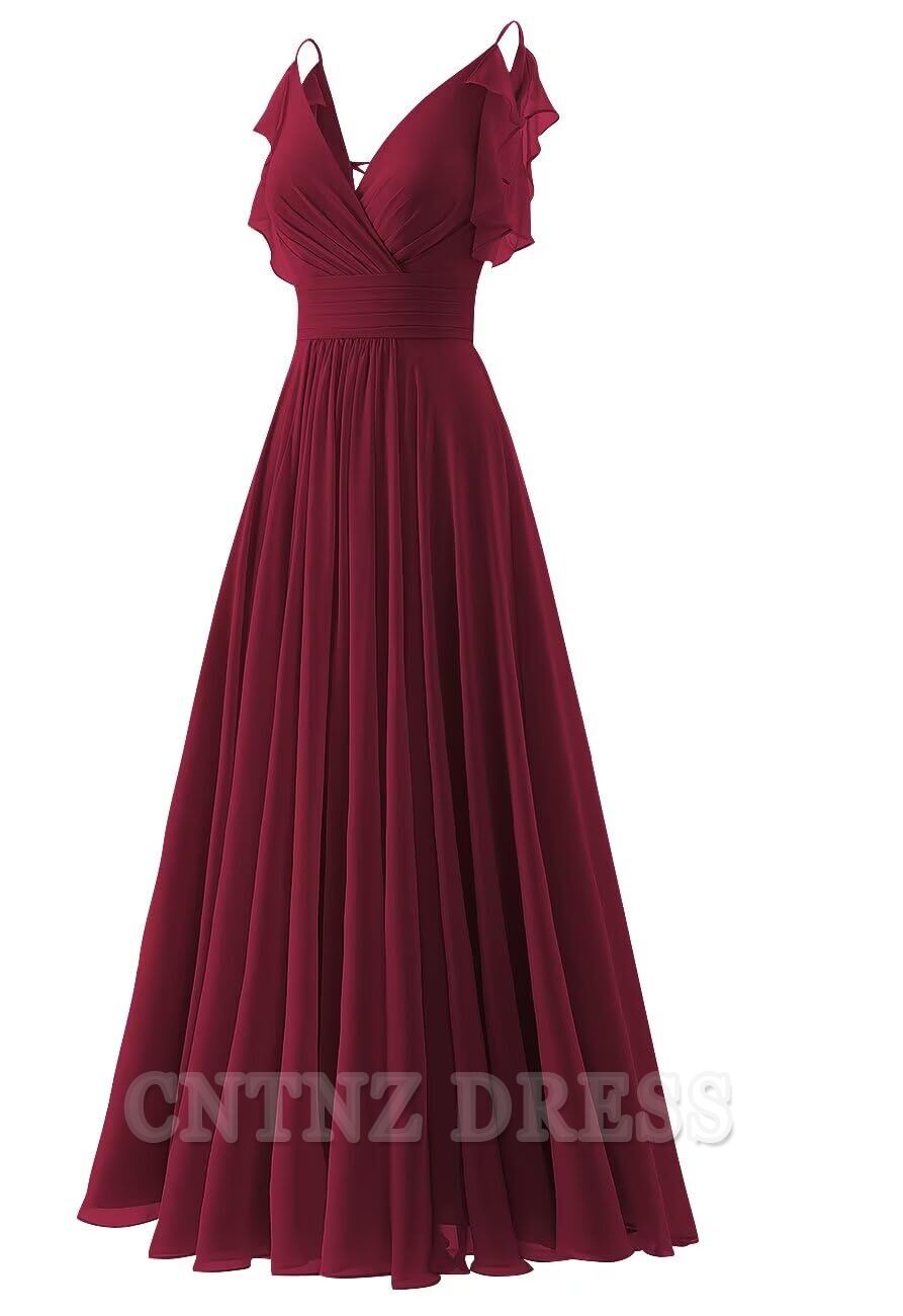 Wholesa A-line V Neck Ruffle Chiffon Spaghetti Straps formal dresses Bridesmaid Dresses evening gown Prom Dress