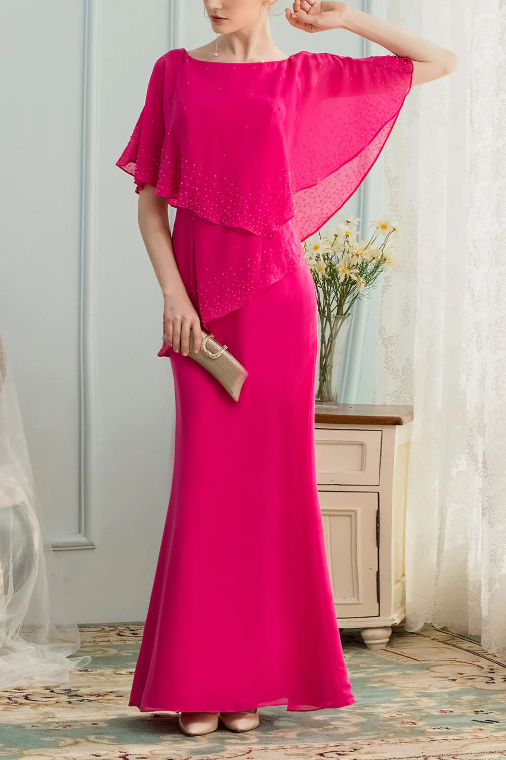 Wholesa A-line Long Chiffon Bridesmaid Dress Mother of the Bride Dresses With Beading