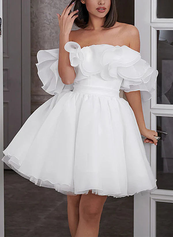 Wholesa A-Line Off-The-Shoulder Sleeveless Short Organza Wedding Dresses
