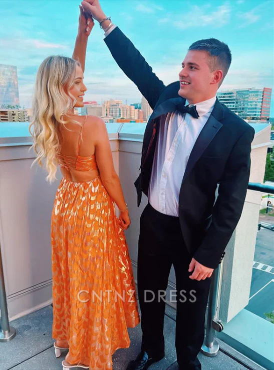 Wholesa A-line Spaghetti Straps Orange formal dresses Bridesmaid Dresses evening gown Prom Dress