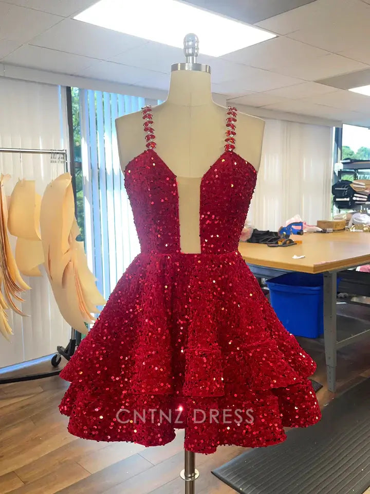 Wholesa A-line Sweetheart Sequins Layered Skirt Popular Homecoming Dress formal dresses Bridesmaid Dresses evening gown Prom Dress