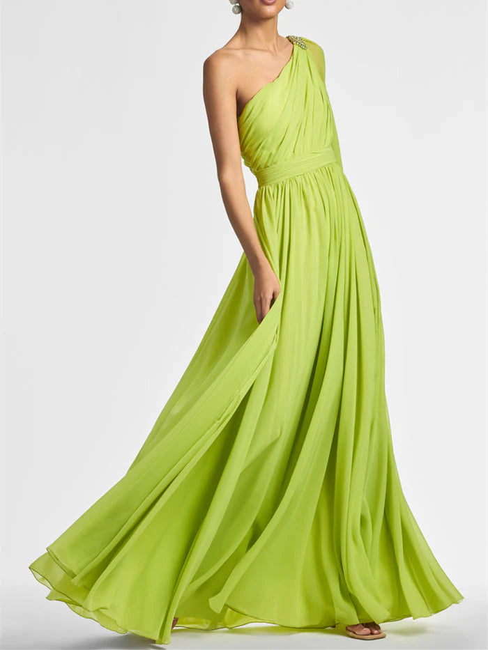 Wholesa A Line One Shoulder Floor-Length Evening Dress