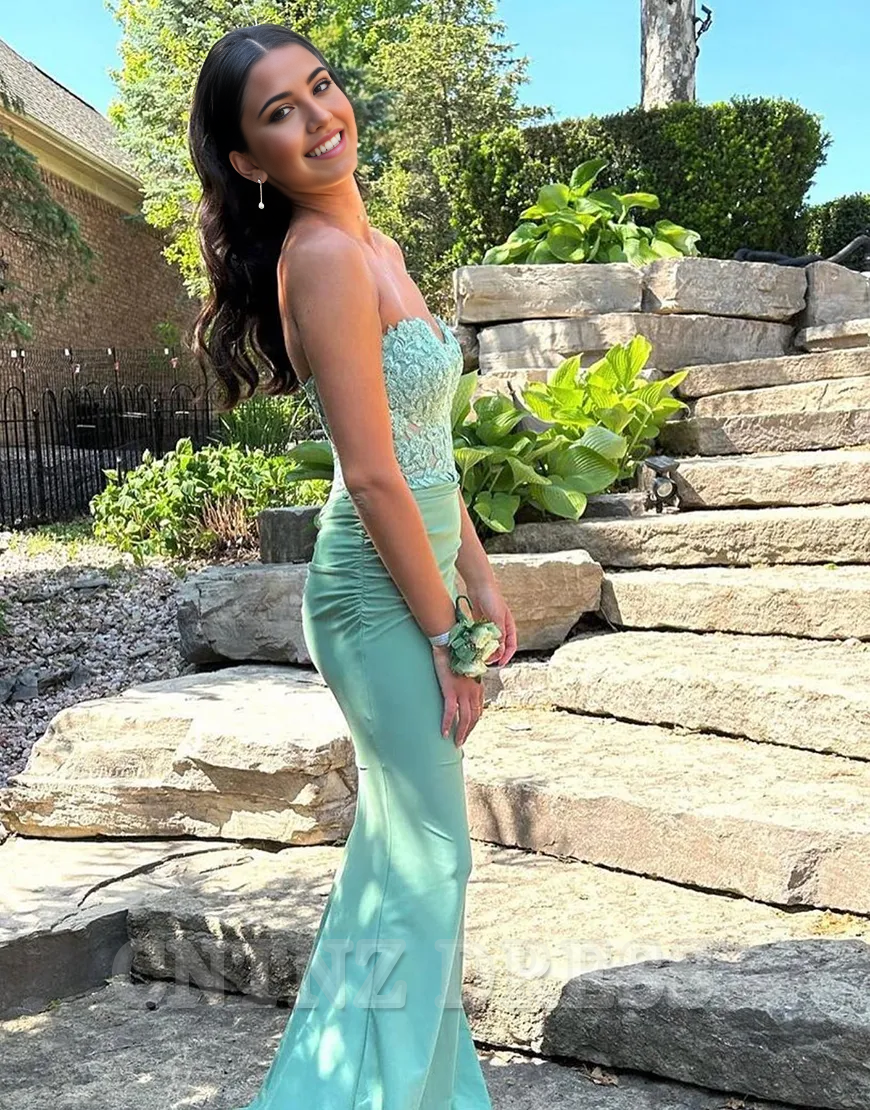 Wholesa Mermaid Sparkly Strapless Corset Long formal dresses evening gown Prom Dress with Appliques