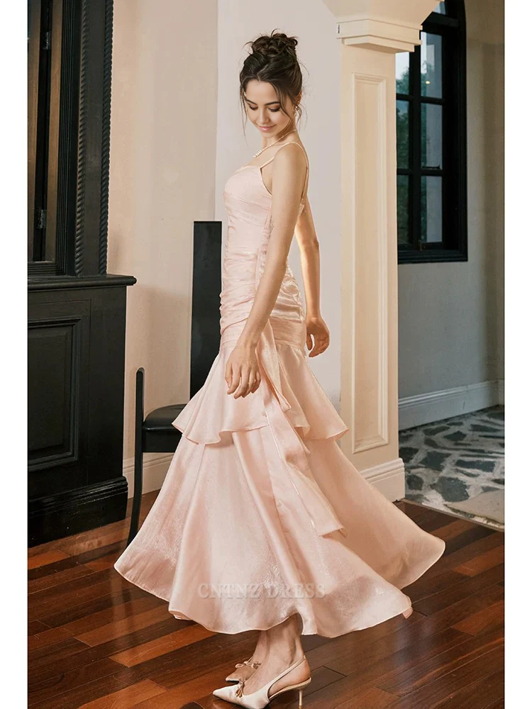 Wholesa Mermaid Spaghetti Straps Pink Long formal dresses Bridesmaid Dresses evening gown Prom Dress