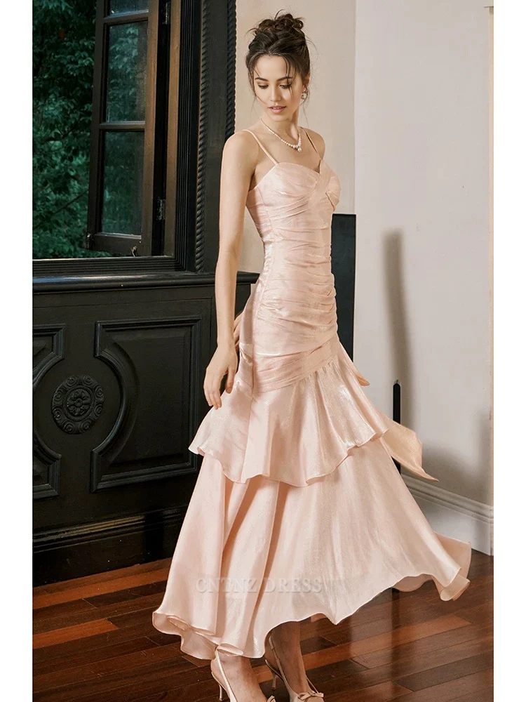 Wholesa Mermaid Spaghetti Straps Pink Long formal dresses Bridesmaid Dresses evening gown Prom Dress