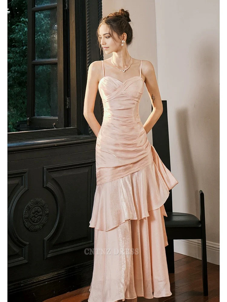 Wholesa Mermaid Spaghetti Straps Pink Long formal dresses Bridesmaid Dresses evening gown Prom Dress