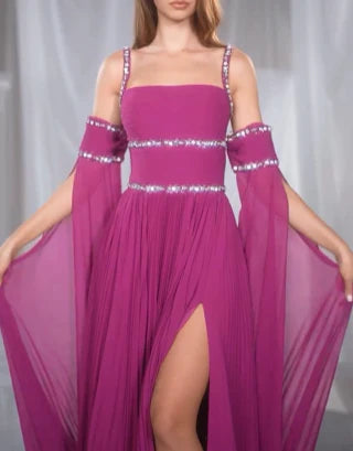 Wholesa A-Line Spaghetti Straps Floor-Length Prom Dresses