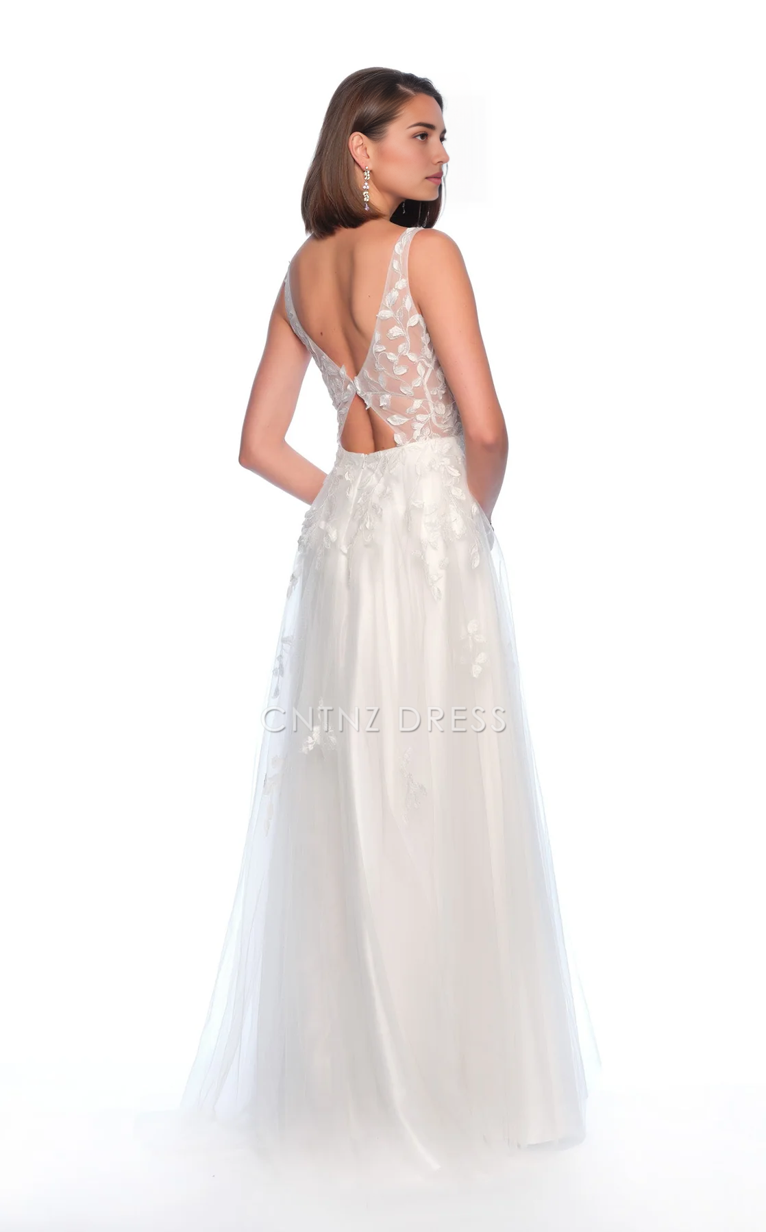 CNTNZ DRESS Exquisite A Line Deep V Neck Sleeveless Lace Applique Backless Fashion Hot Sale Wedding Dress