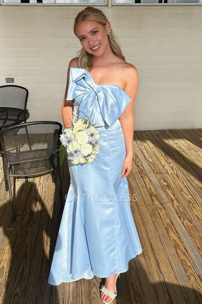 CNTNZ DRESS Elegant Mermaid Bow Strapless Empire Backless Cute Prom Dress