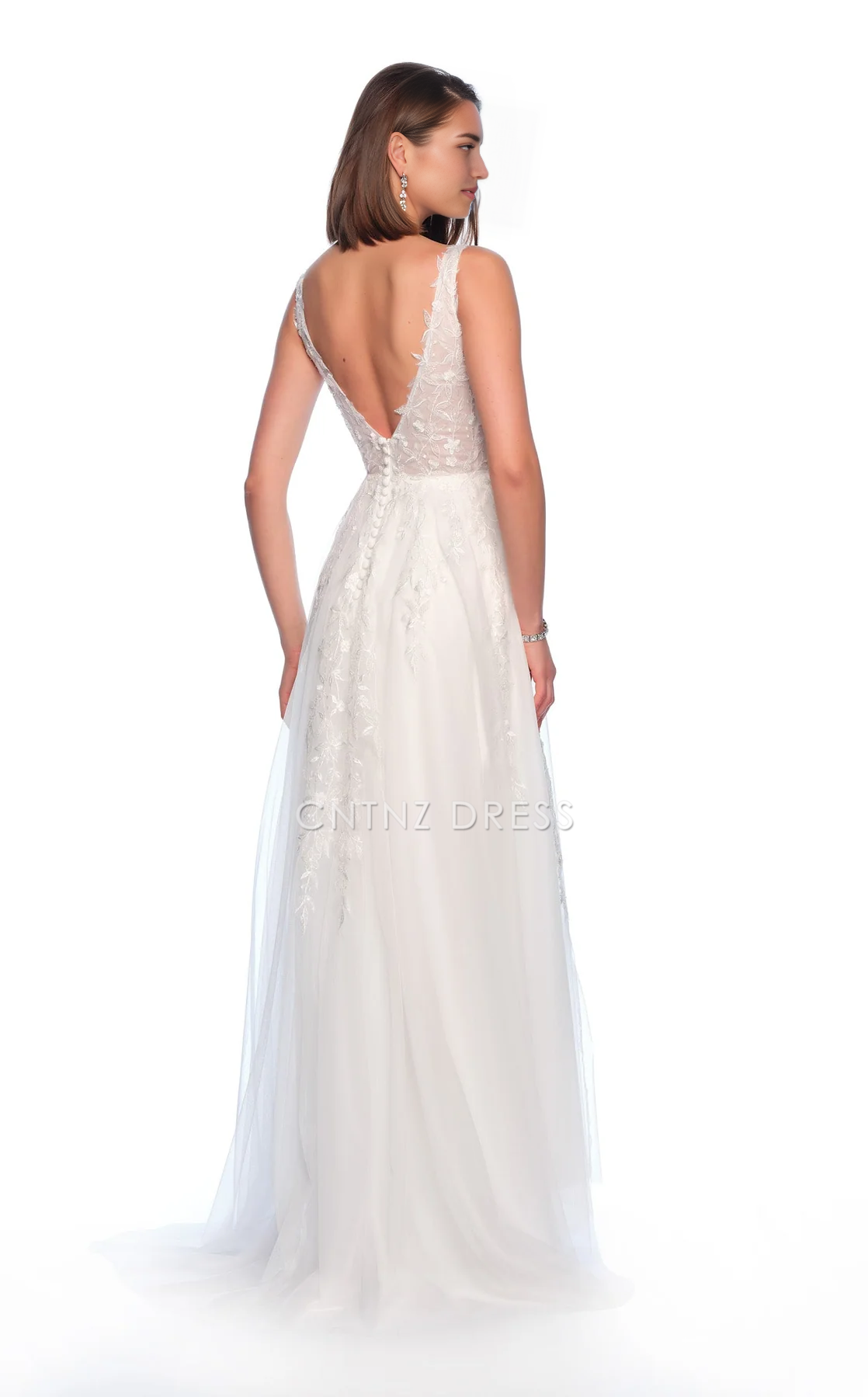 CNTNZ DRESS Charming A Line Deep V Neck Sleeveless Lace Applique Backless Romantic Hot Sale Wedding Dress