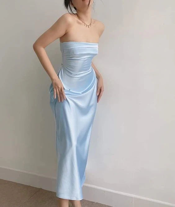 Wholesa Sheath Elegant Strapless Blue formal dresses Bridesmaid Dresses evening gown Prom Dress